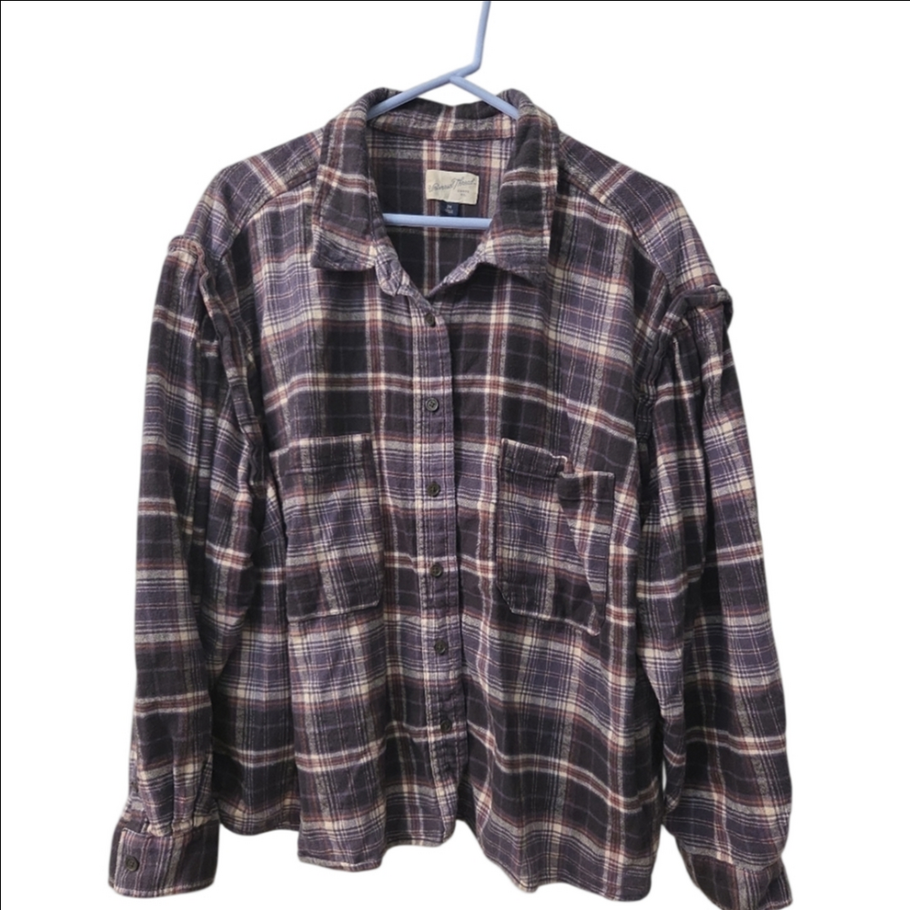 Universal Thread Brown Plaid Ruffle Sleeve Cropped Shirt